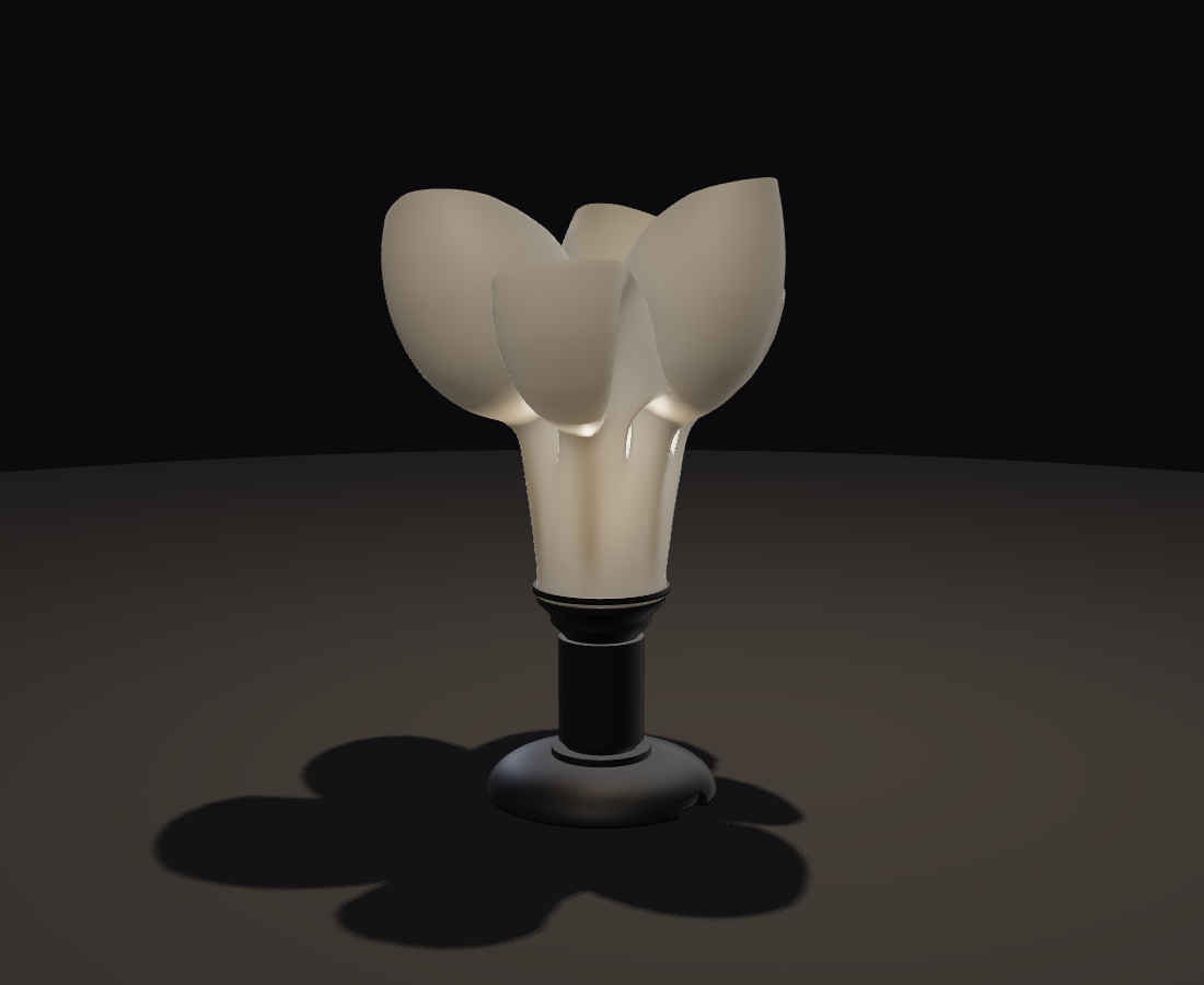 Camellia shade with six cupped petals overlapping around the centre.