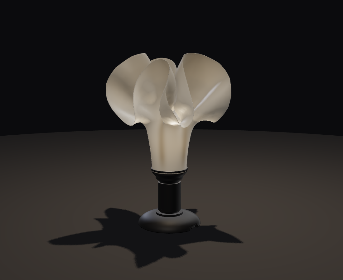 Rendered Datura floor lamp with five large reflexed petals on black printed hardware.